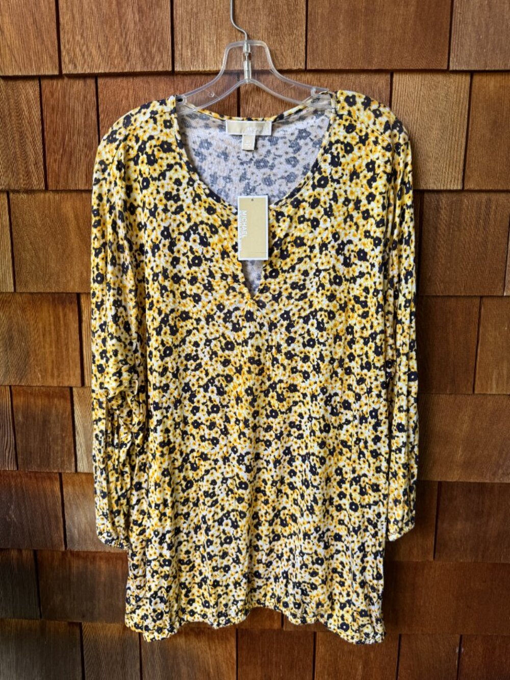 Michael Kors Lydia Gold Black Floral Long Sleeve Peasant Top in Women's 3X